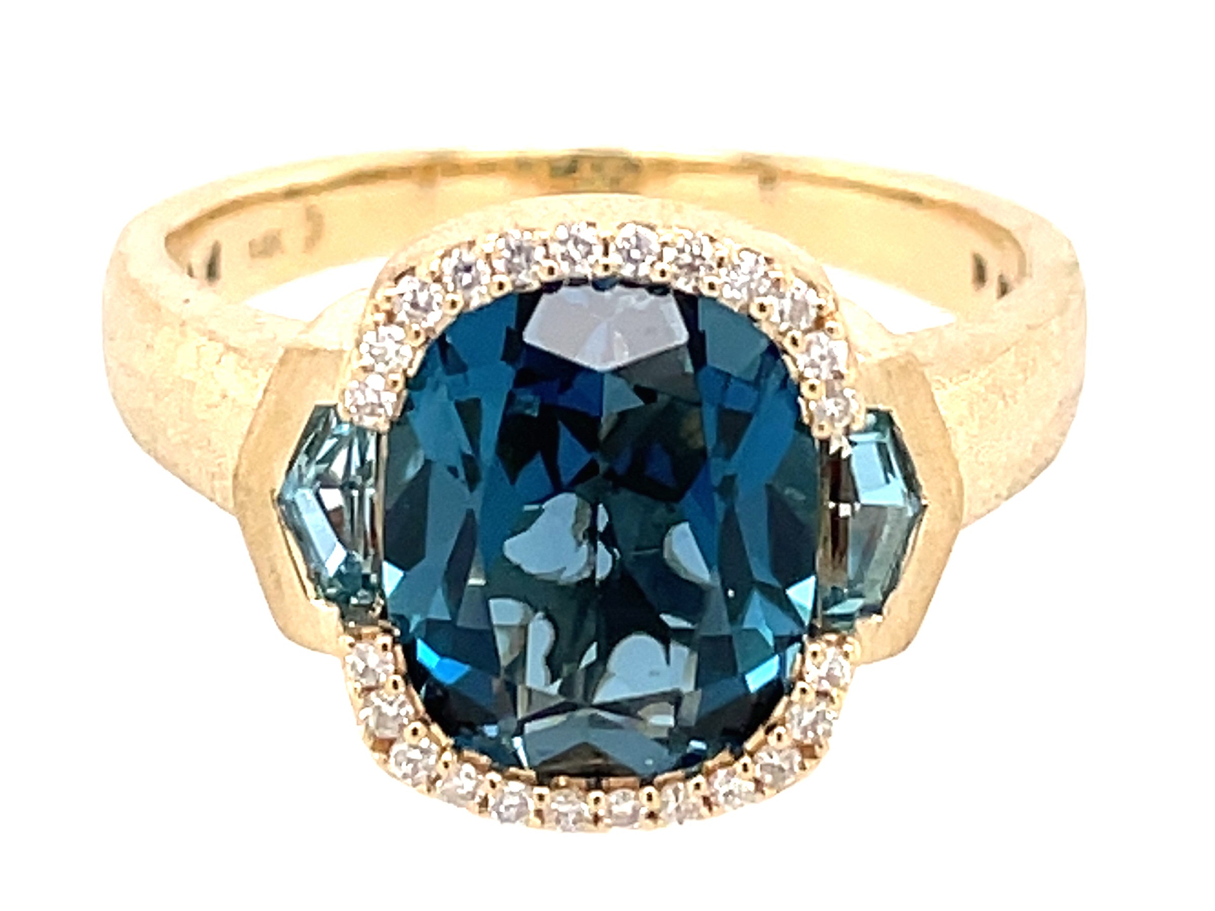Enchanted Disney Cinderella Oval London Blue Topaz and 1/3 CT. T.W. Diamond  Frame Engagement Ring in 14K White Gold | Zales